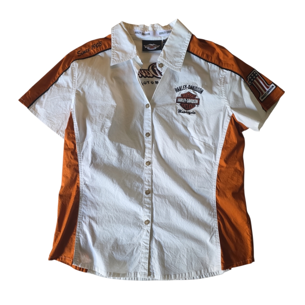 Harley-Davidson Men's Orange and White Casual Shirt